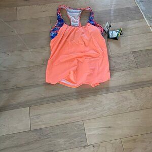 TYR DuraFast Lite Emerald Lake 2n1 Tankini Top- Coral Blue - Large 10/12
